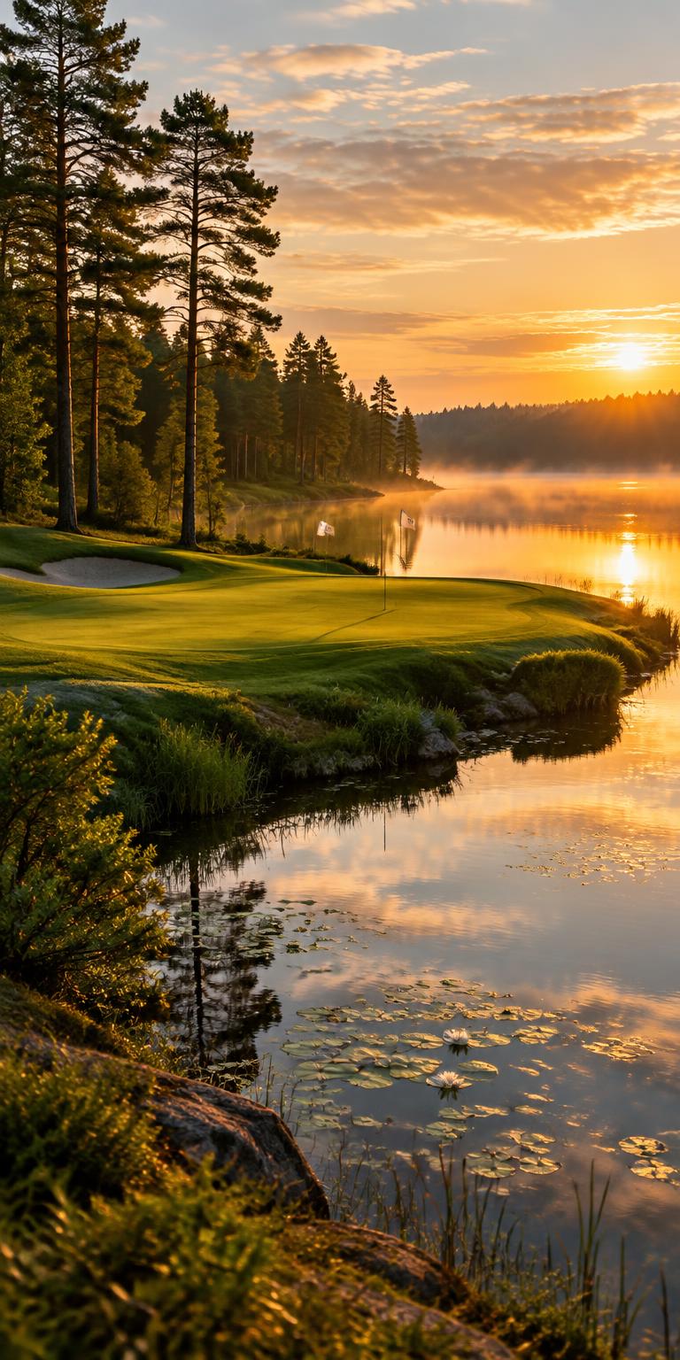 Golfbanan i kvällsljus